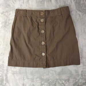 J Crew Womens Button Front Mini Skirt Brown Size 4 100%Cotton Casual Preppy Y2K